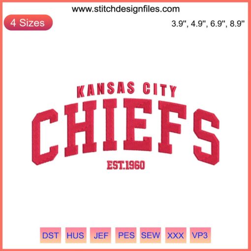 Kansas City Chiefs 1960 Embroidery Design | NFL Chiefs Logo Digitizing | Football Embroidery Pattern