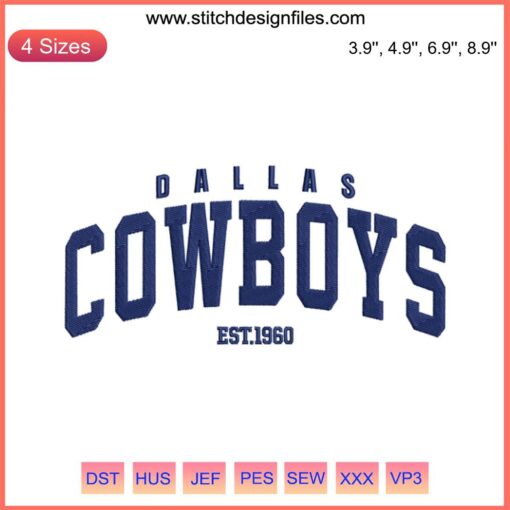 Dallas Cowboys Est 1960 Embroidery Design File | NFL Football Digitizing | Bold Team Logo Stitch Pattern