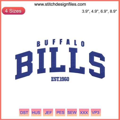 Buffalo Bills Est 1960 Embroidery Design showcasing NFL team logo, perfect for Buffalo Bills football fans and embroidery projects.