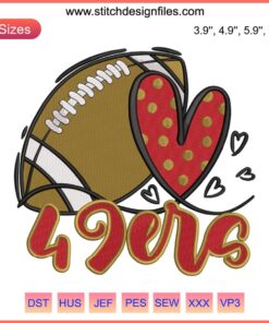 San Francisco 49ers Heart Embroidery Design | 49ers Digital Stitch Pattern | Football Embroidery Download