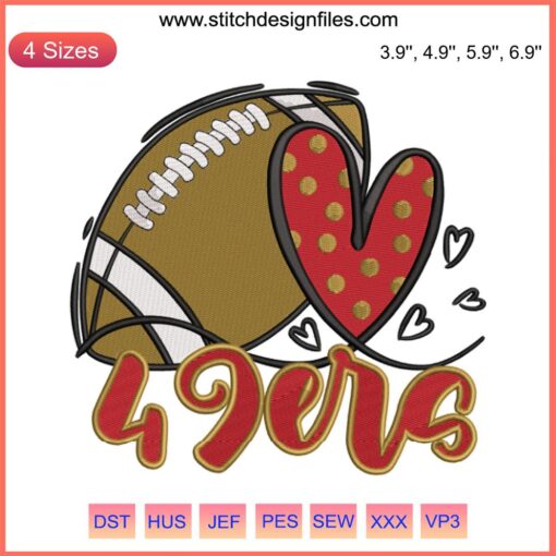 San Francisco 49ers Heart Embroidery Design | 49ers Digital Stitch Pattern | Football Embroidery Download