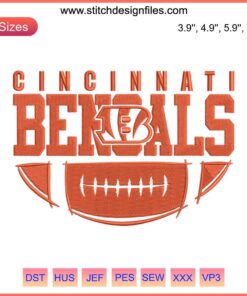 Cincinnati Bengals Football Logo Embroidery Design | NFL Fan Digital Stitching with Bengal Tiger Emblem.