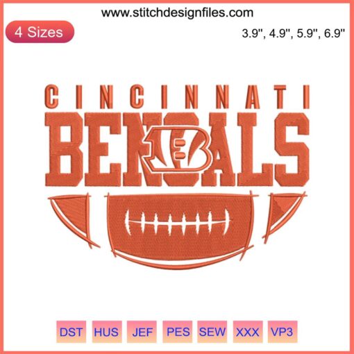 Cincinnati Bengals Football Logo Embroidery Design | NFL Fan Digital Stitching with Bengal Tiger Emblem.
