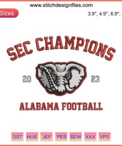 "SEC Champions Alabama Football Embroidery Design 2023: Dynamic digital stitching celebrates Alabama's triumph in the SEC."