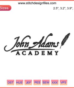 "John Adams Academy embroidery design, digital school logo stitching, intricate needlework, educational emblem, thread art."