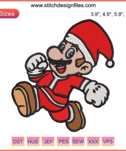 Santa Claus Mario Running Embroidery Design, Christmas Digital Stitch, Festive Mario Embroidery, Holiday Stitching Art