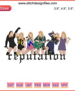 Taylor Swift Reputation Tour Embroidery Design featuring intricate digital stitching from the Era Tour collection.