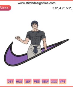 Toji Fushiguro Nike Swoosh Embroidery Design featuring Jujutsu Kaisen anime character for digital stitching projects.