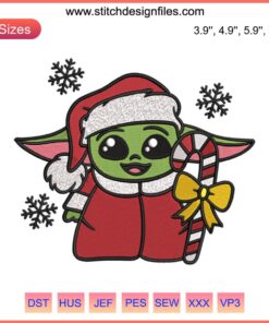 Baby Yoda Santa Embroidery Design: Cute Christmas Digital Stitch, Star Wars Baby Yoda in Santa Hat, Festive Stitching Pattern