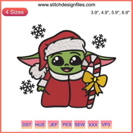 Baby Yoda Santa Embroidery Design: Cute Christmas Digital Stitch, Star Wars Baby Yoda in Santa Hat, Festive Stitching Pattern
