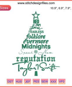 Taylor Swift Albums Christmas Tree Embroidery: Festive Merry Swiftmas Digital Design for Stitching Projects