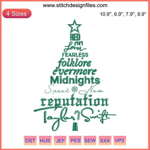 Taylor Swift Albums Christmas Tree Embroidery: Festive Merry Swiftmas Digital Design for Stitching Projects