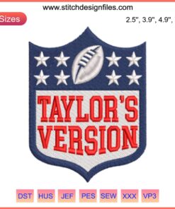Taylor Swift NFL-themed football embroidery design, digital stitching. Taylor's Version, sports pattern, unique craft project.