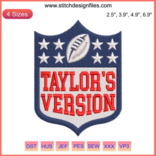Taylor Swift NFL-themed football embroidery design, digital stitching. Taylor's Version, sports pattern, unique craft project.