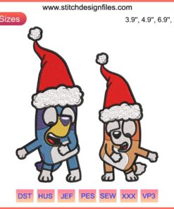 Bluey and Bingo Christmas Embroidery Design: Festive Dance Motif | Digital Stitching Art for Holiday Projects