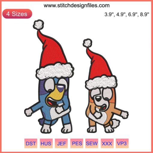 Bluey and Bingo Christmas Embroidery Design: Festive Dance Motif | Digital Stitching Art for Holiday Projects