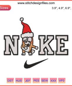 Bingo Heeler Christmas Dance Embroidery Design - Nike Stitching, Festive Canine Digital Art for Holiday Crafting.