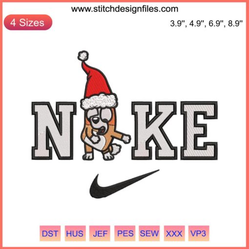 Bingo Heeler Christmas Dance Embroidery Design - Nike Stitching, Festive Canine Digital Art for Holiday Crafting.