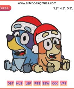 Bluey and Bingo Santa Hat Embroidery Design | Christmas Cartoon Stitching | Festive Digital Art | Cute Holiday Embroidery