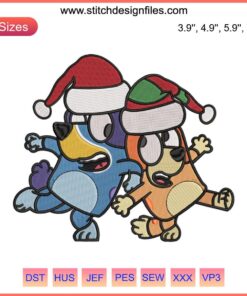 Bluey and Bingo Christmas Dance Embroidery Design | Festive Bluey Bingo Stitching for Xmas Crafts