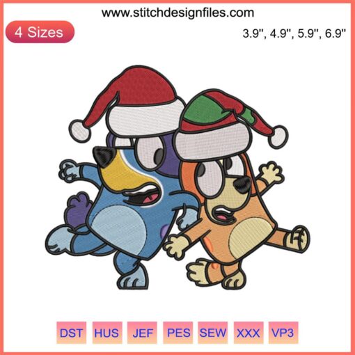Bluey and Bingo Christmas Dance Embroidery Design | Festive Bluey Bingo Stitching for Xmas Crafts