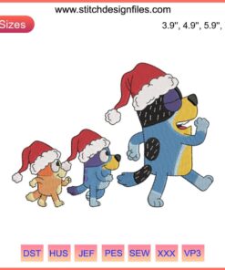 Bluey family walking, Christmas embroidery design, Merry Christmas, digital stitching pattern.