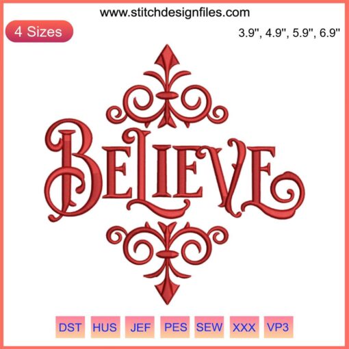 Christmas Christian Embroidery Design, "Believe" Pattern, Machine Stitching, Festive Holiday Motif, Digital Download.