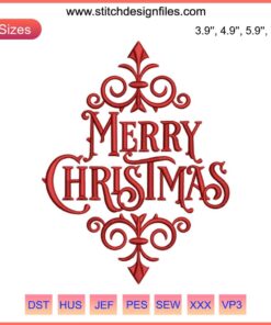 Festive Christmas embroidery pattern with holly, snowflakes, and bells; perfect for digital machine stitching projects.