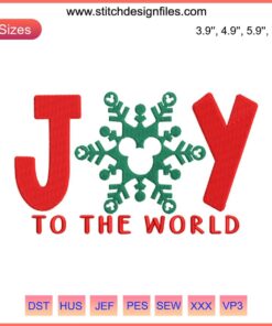 Snowflake Mickey Mouse Embroidery Design | Joy to the World | Festive Digital Stitching | Disney Christmas Embroidery Pattern