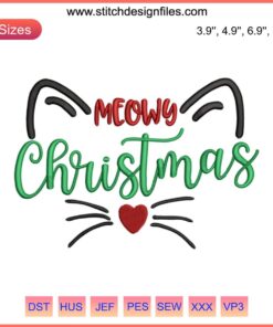 Cute Cat Christmas Embroidery Design | Digital Stitching | Meowy Christmas | Festive Feline Pattern