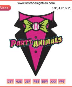 Savannah Bananas Party Animals Tuxedo Embroidery Design | Baseball Team Digital Stitching | Fun Custom Logo Design
