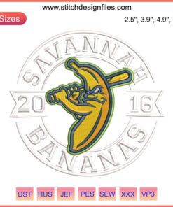 Savannah Bananas 2016 Embroidery Design featuring vibrant digital stitching of baseball team logo.