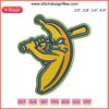 Embroidery pattern featuring a baseball with banana design, inspired by Savannah Bananas baseball team. Digital stitching art.