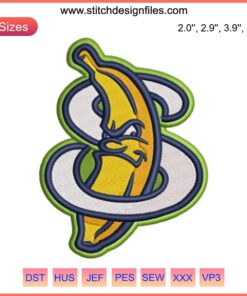 Savannah Bananas Logo Embroidery Design: Money Banana Baseball digital stitching, fun sports-themed embroidery pattern.