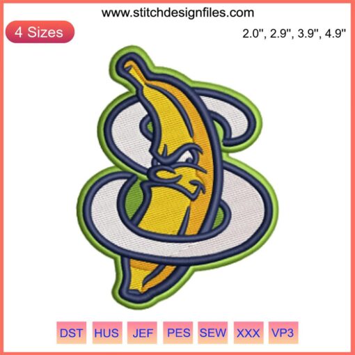 Savannah Bananas Logo Embroidery Design: Money Banana Baseball digital stitching, fun sports-themed embroidery pattern.