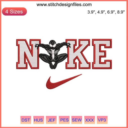 Spiderman Black x Nike Embroidery Design featuring Marvel Spider-Man icon, perfect for digital stitching projects.
