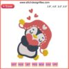 Cute penguin cartoon hugging a heart, embroidery design. Digital stitching, Penguin Hug Heart for crafting projects.
