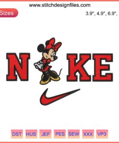 Minnie Mouse Nike Swoosh Embroidery Design | Cute Disney Stitching for Couple Apparel | Digital Download
