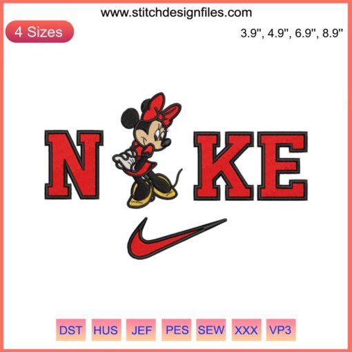 Minnie Mouse Nike Swoosh Embroidery Design | Cute Disney Stitching for Couple Apparel | Digital Download