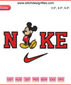 Mickey Mouse Nike Swoosh Embroidery Design | Disney Couple Stitching, Iconic Style, Digital Sewing Pattern, Unique Decor