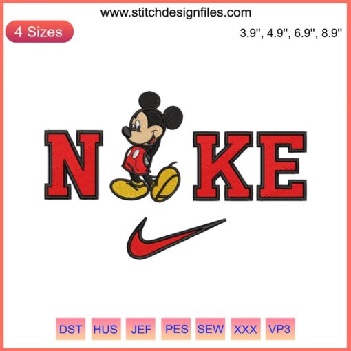 Mickey Mouse Nike Swoosh Embroidery Design | Disney Couple Stitching, Iconic Style, Digital Sewing Pattern, Unique Decor