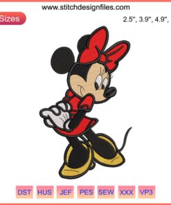 Minnie Mouse Cute Embroidery Design featuring Disney's iconic character with bow, perfect for digital stitching projects.