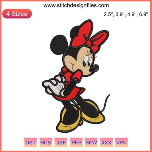 Minnie Mouse Cute Embroidery Design featuring Disney's iconic character with bow, perfect for digital stitching projects.