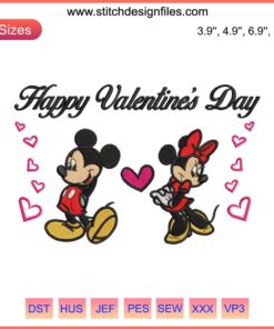 Valentine Mickey & Minnie Love Embroidery Design: Disney Stitching, Valentine's Day, Digital Pattern, Romantic Cartoon Embroidery