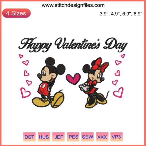 Valentine Mickey & Minnie Love Embroidery Design: Disney Stitching, Valentine's Day, Digital Pattern, Romantic Cartoon Embroidery