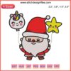 Santa holding a shimmering star with a magical unicorn, festive Christmas embroidery perfect for digital stitching projects.
