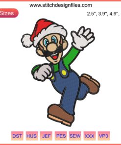 Mario Santa Waving Hand Embroidery Design | Super Mario Christmas Digital Stitching with Festive Santa Hat