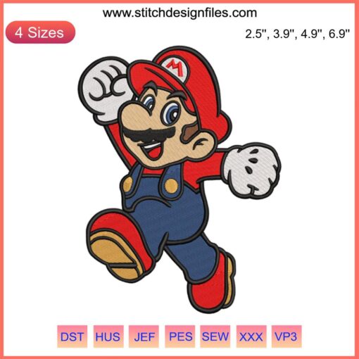 Super Mario Running Funny Embroidery Design | Cartoon Mario Game Embroidery File