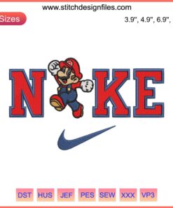 Super Mario Run x Nike Embroidery Design, Digitizing File; Fun Mario Embroidery Pattern, Gamer Fashion Sewing File