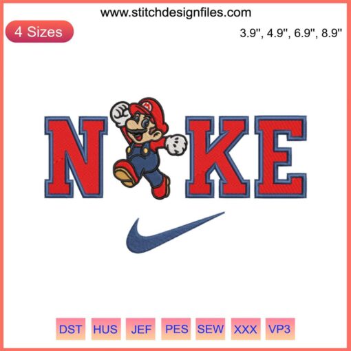 Super Mario Run x Nike Embroidery Design, Digitizing File; Fun Mario Embroidery Pattern, Gamer Fashion Sewing File
